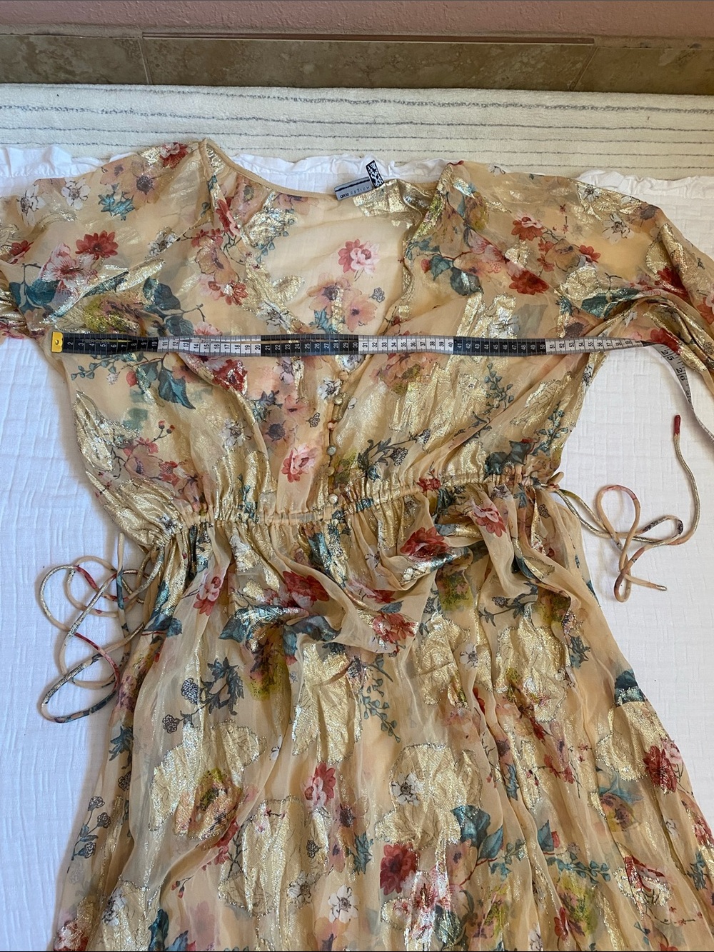 ASOS DESING Cream Floral V-Neck Long Sleeve Transparent Maxi Dress - Picture 9 of 12